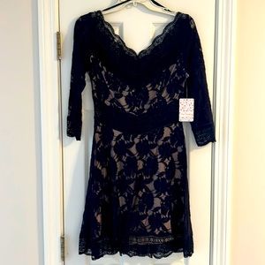 Free People Lace Mini Dress with 3/4 sleeves in Dark Navy!